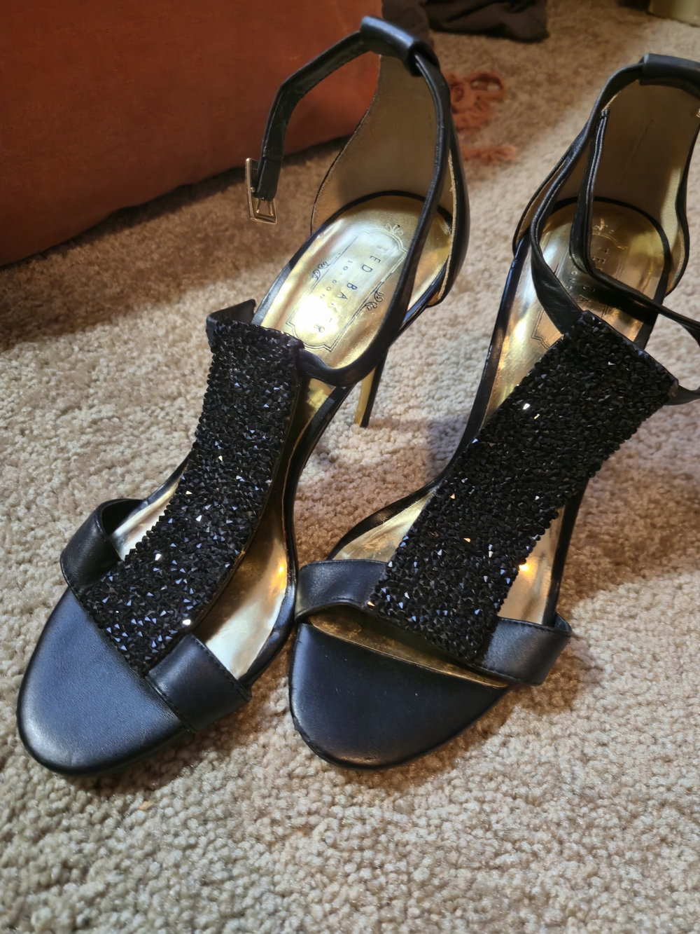 Ted Baker London Black Beaded T-Strap Heels